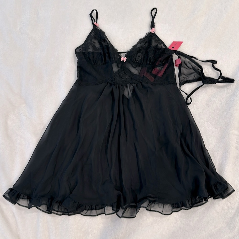 NWT Betsey Johnson Intimates 2 Piece Chiffon & Lace Slip and Panties sz Small